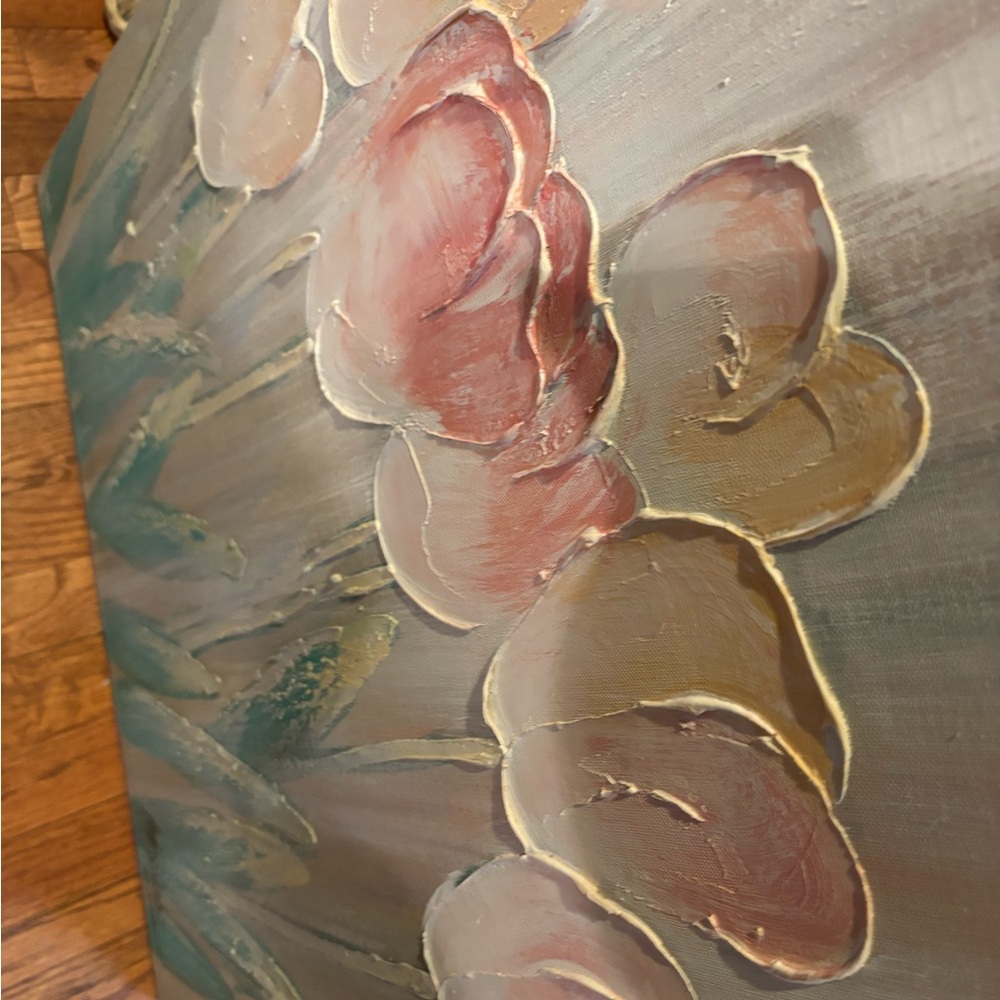 1980s Lee Reynolds Tulip Paintings, a Pair Oil on Canvas Retro Gem Signed - Picture 8 of 12